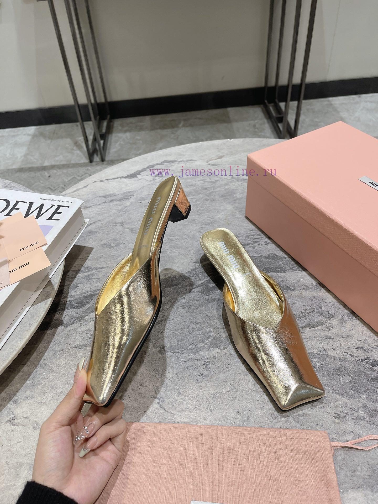 MIU MIU 24 Spring/Summer New Collection Retro Square Head Thick Heel Cool DragSimple yet claf3abk3ba - Image 4