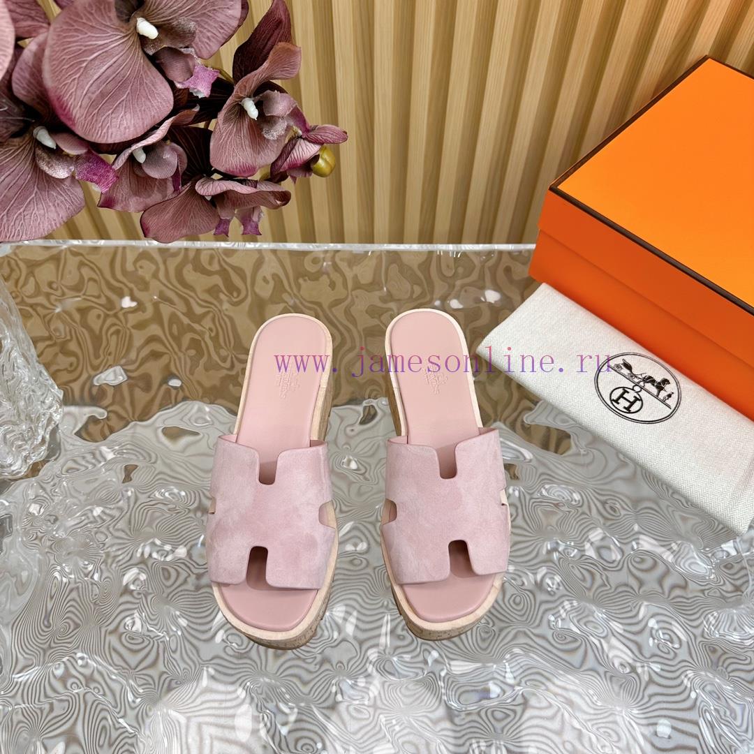 Top notch heel Hemers 2024 SS Hermes early spring new I-shaped thick soled slippers with leaee87e32l - Image 2