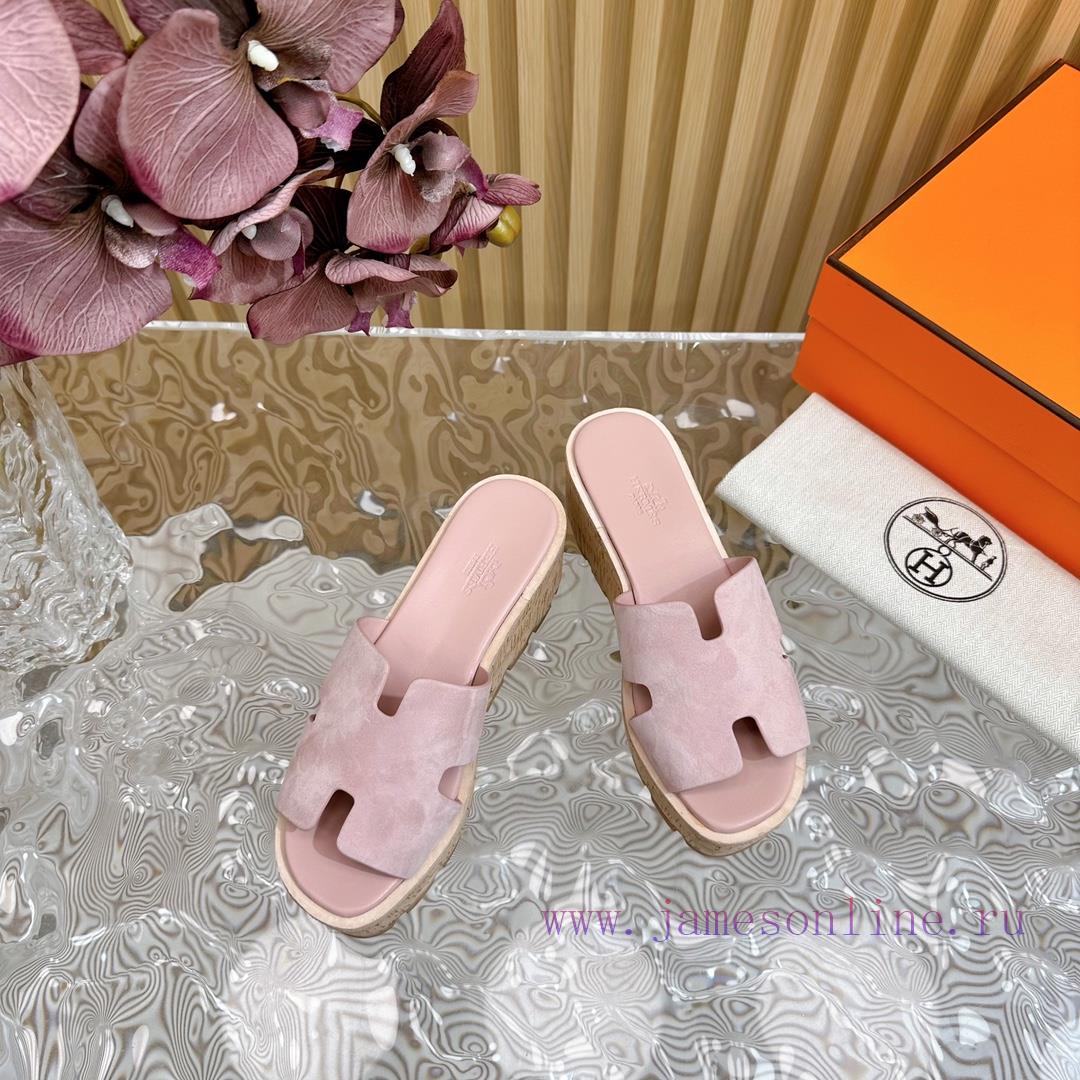 Top notch heel Hemers 2024 SS Hermes early spring new I-shaped thick soled slippers with leaee87e32l - Image 3