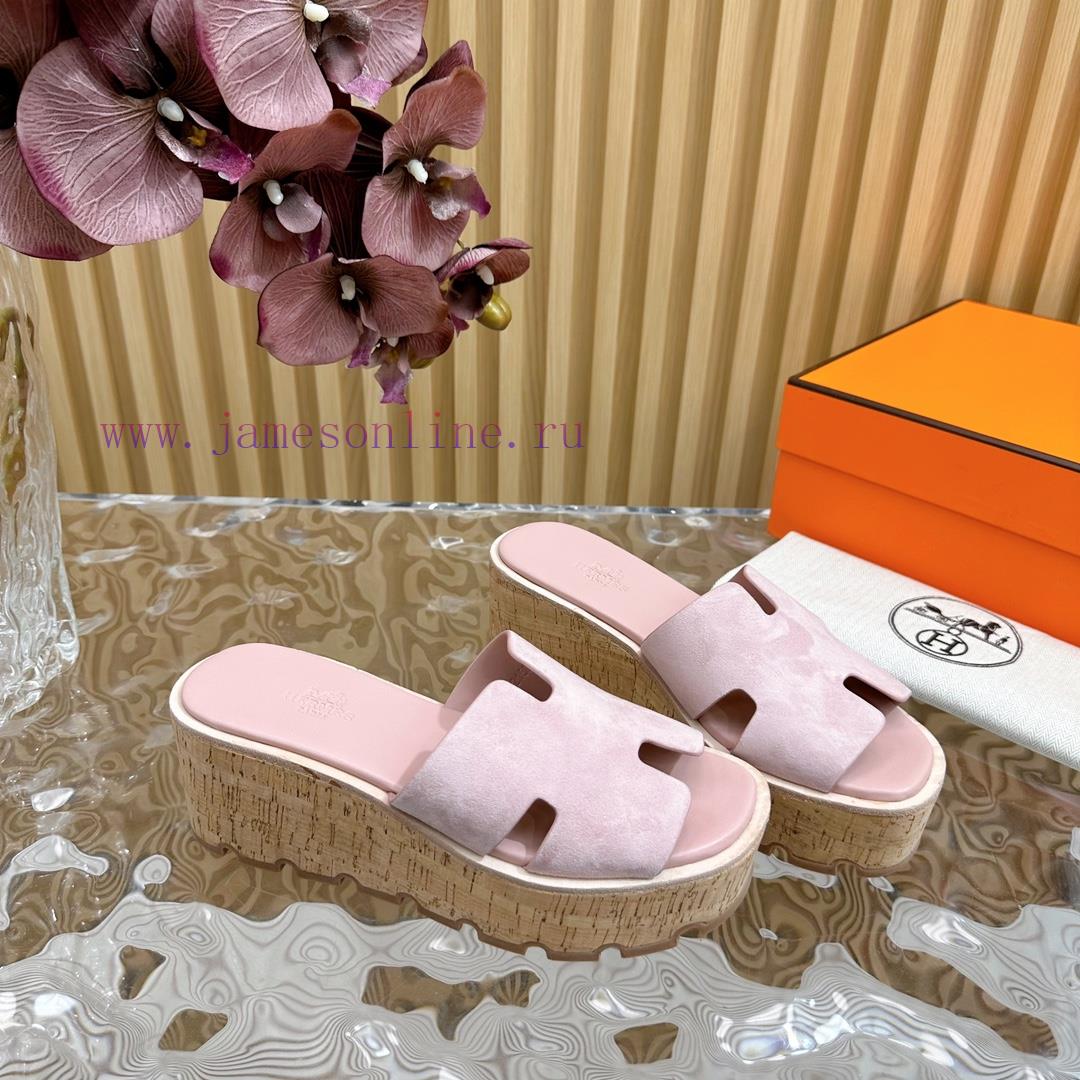 Top notch heel Hemers 2024 SS Hermes early spring new I-shaped thick soled slippers with leaee87e32l - Image 5
