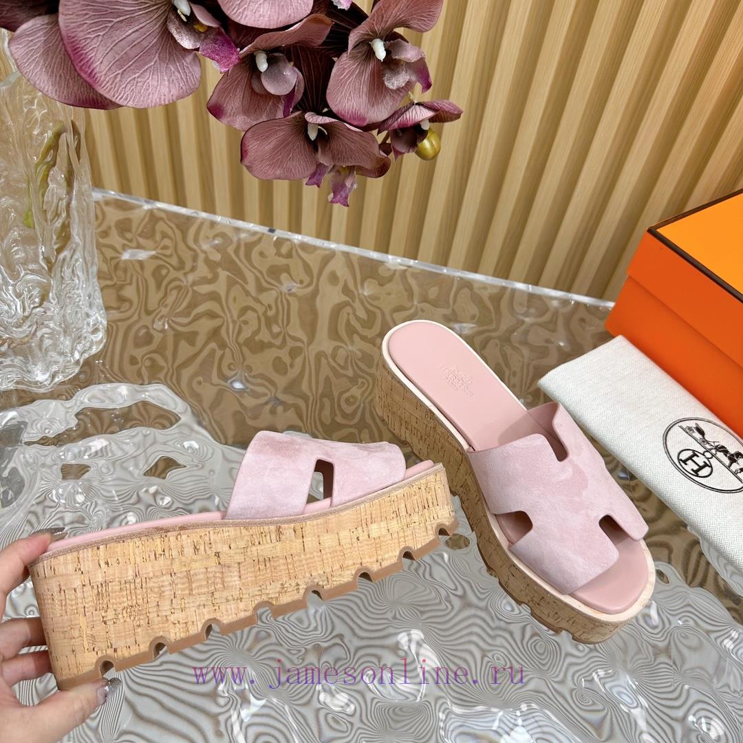 Top notch heel Hemers 2024 SS Hermes early spring new I-shaped thick soled slippers with leaee87e32l - Image 6
