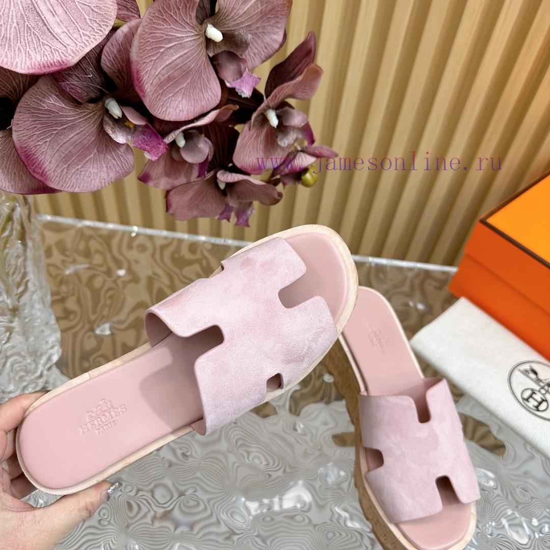 Top notch heel Hemers 2024 SS Hermes early spring new I-shaped thick soled slippers with leaee87e32l - Image 7