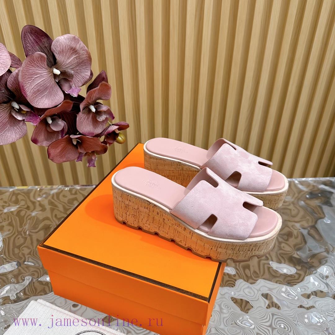 Top notch heel Hemers 2024 SS Hermes early spring new I-shaped thick soled slippers with leaee87e32l - Image 8