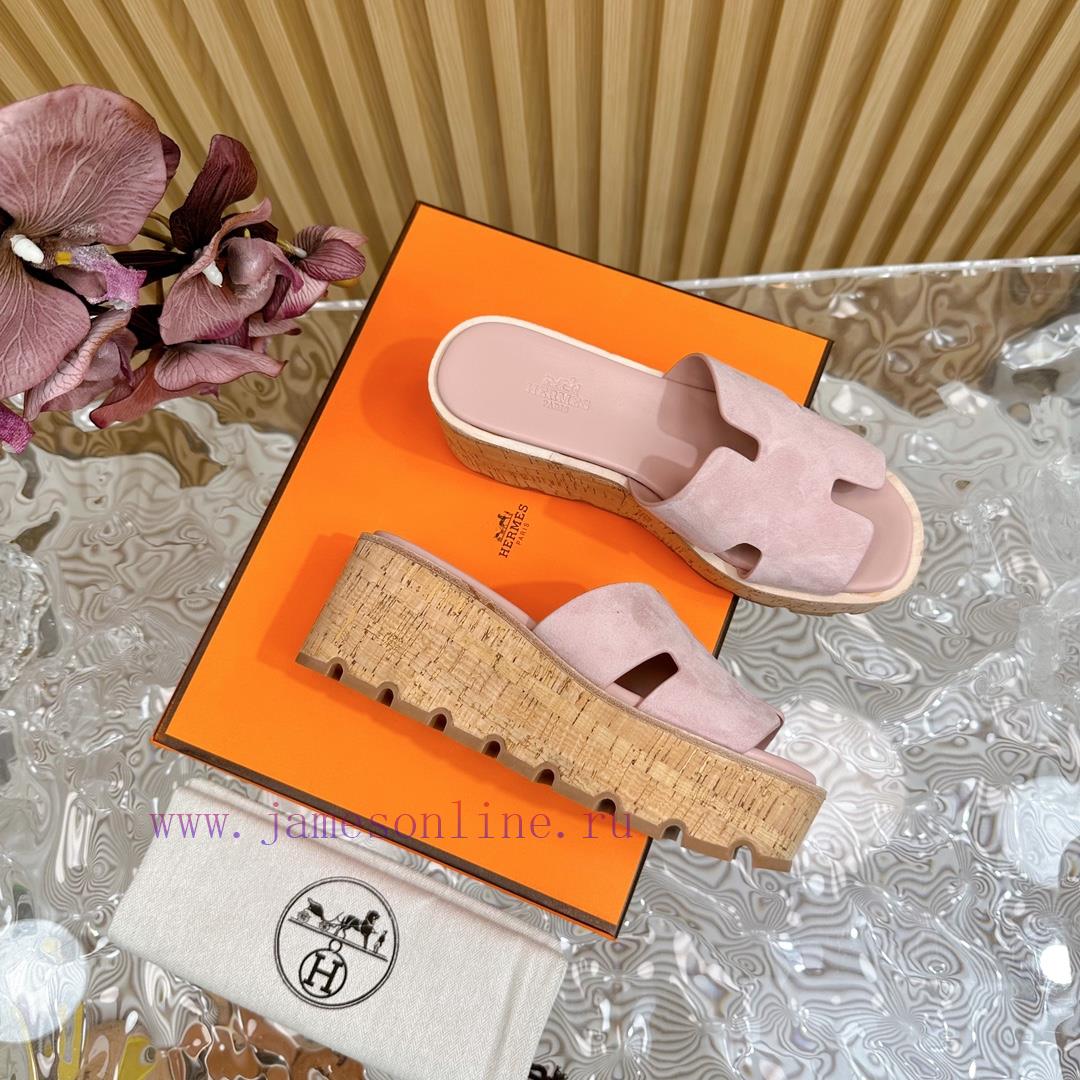 Top notch heel Hemers 2024 SS Hermes early spring new I-shaped thick soled slippers with leaee87e32l - Image 9