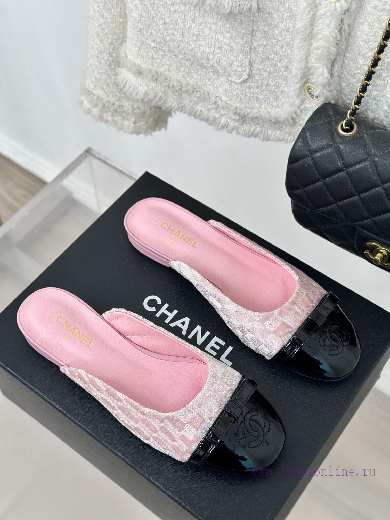Chanel | Chanel 24P New ProductDouble C bow color blocked half slippersThe shoe upper is mad6gxyc51k - Image 4