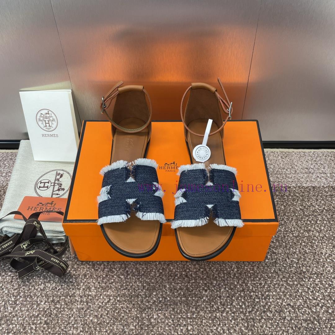 Hermes Spring/Summer Classic Santorini Color blocked I-shaped Dragging Women's Shoes H Home frvj35r6