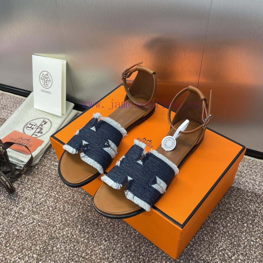 Hermes Spring/Summer Classic Santorini Color blocked I-shaped Dragging Women's Shoes H Home frvj35r6 - Image 3