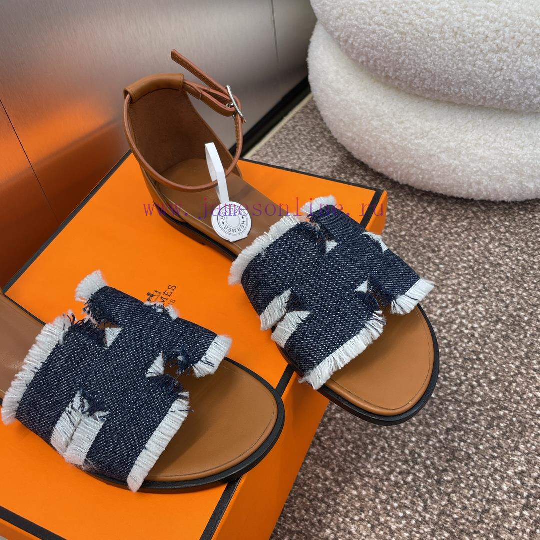 Hermes Spring/Summer Classic Santorini Color blocked I-shaped Dragging Women's Shoes H Home frvj35r6 - Image 5