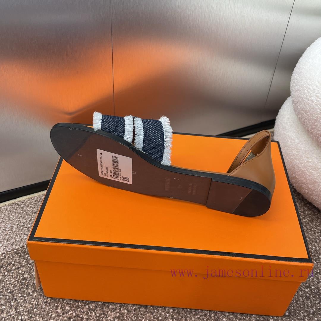 Hermes Spring/Summer Classic Santorini Color blocked I-shaped Dragging Women's Shoes H Home frvj35r6 - Image 10