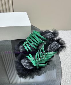 BURBERRY new wool mop heelLong fluffy sheepskin sandals,Upper decoration sheepskin buckle st16e2gic7