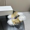 BURBERRY new wool mop heelLong fluffy sheepskin sandals,Upper decoration sheepskin buckle stlje8168h