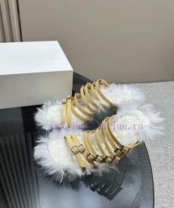 BURBERRY new wool mop heelLong fluffy sheepskin sandals,Upper decoration sheepskin buckle stlje8168h