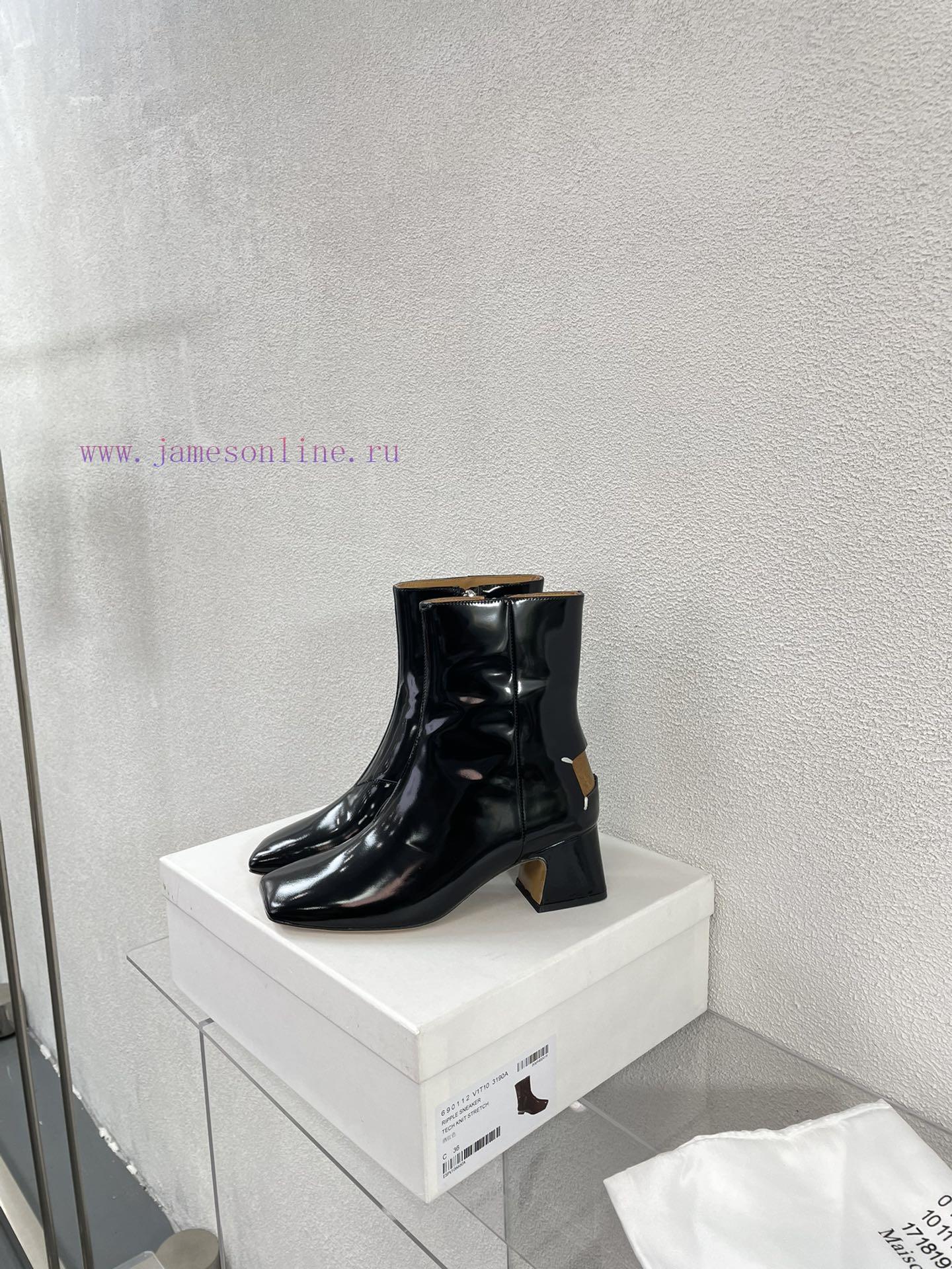 Margiela | Retro style 5cm short heel square toe shoes with ripped holesShort and retro elegsyls18gm