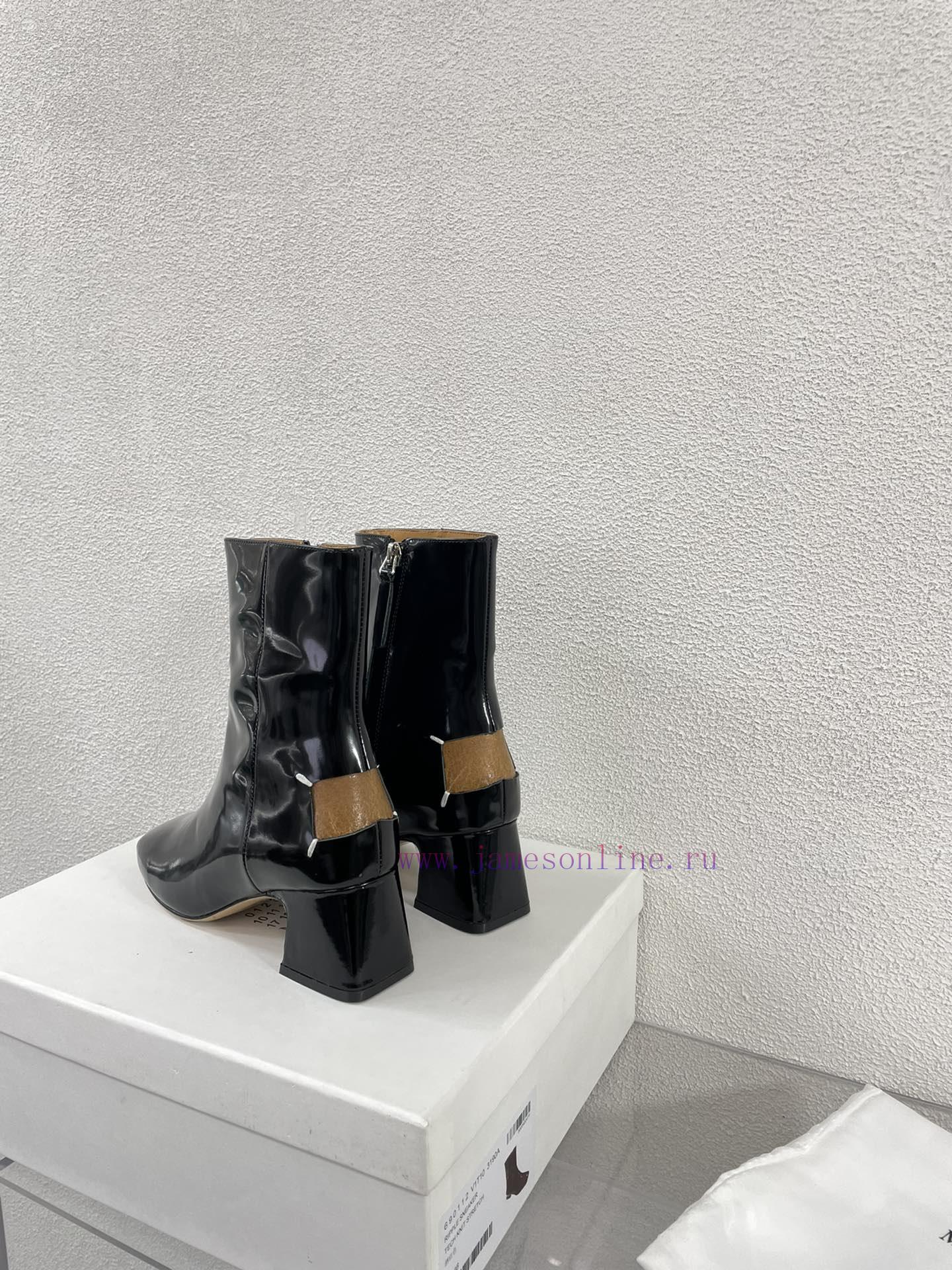 Margiela | Retro style 5cm short heel square toe shoes with ripped holesShort and retro elegsyls18gm - Image 3