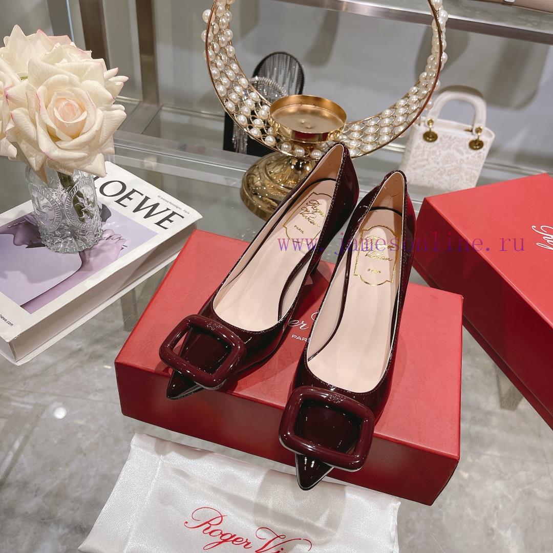 23Ss new RV baked paint square buckle single shoes high heels/low heelsInspired by the Belle0w9axida - Image 2
