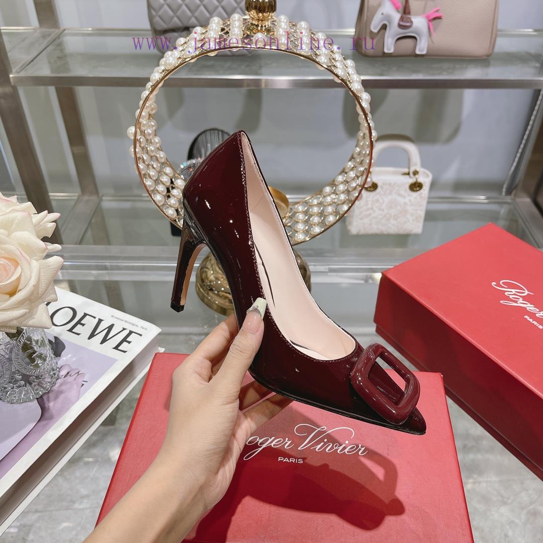 23Ss new RV baked paint square buckle single shoes high heels/low heelsInspired by the Belle0w9axida - Image 4