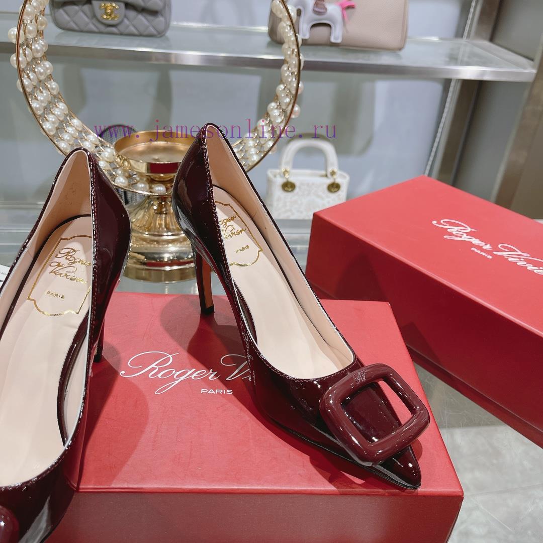 23Ss new RV baked paint square buckle single shoes high heels/low heelsInspired by the Belle0w9axida - Image 6