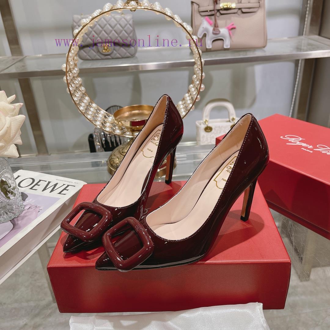 23Ss new RV baked paint square buckle single shoes high heels/low heelsInspired by the Belle0w9axida - Image 7