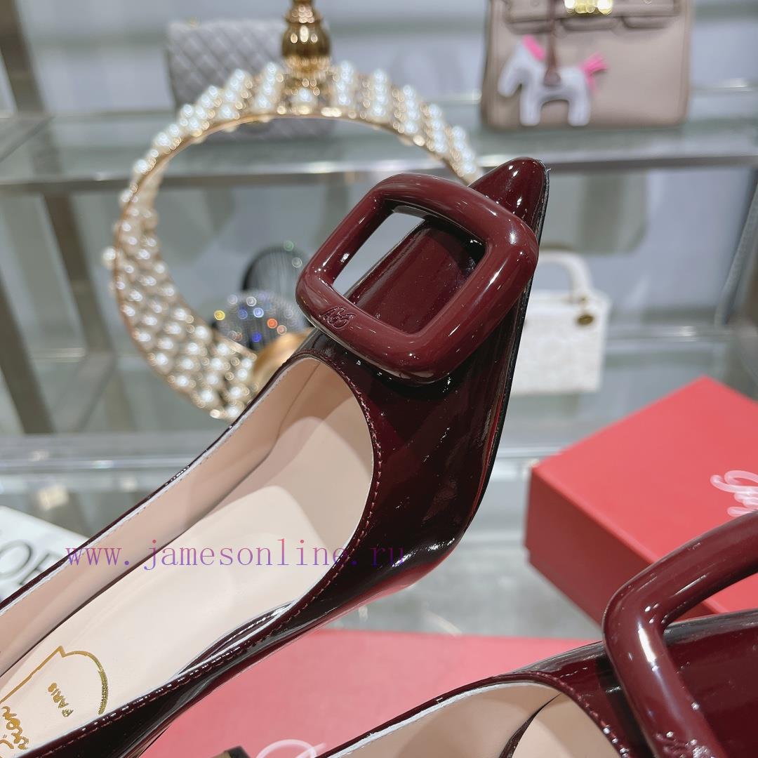 23Ss new RV baked paint square buckle single shoes high heels/low heelsInspired by the Belle0w9axida - Image 8