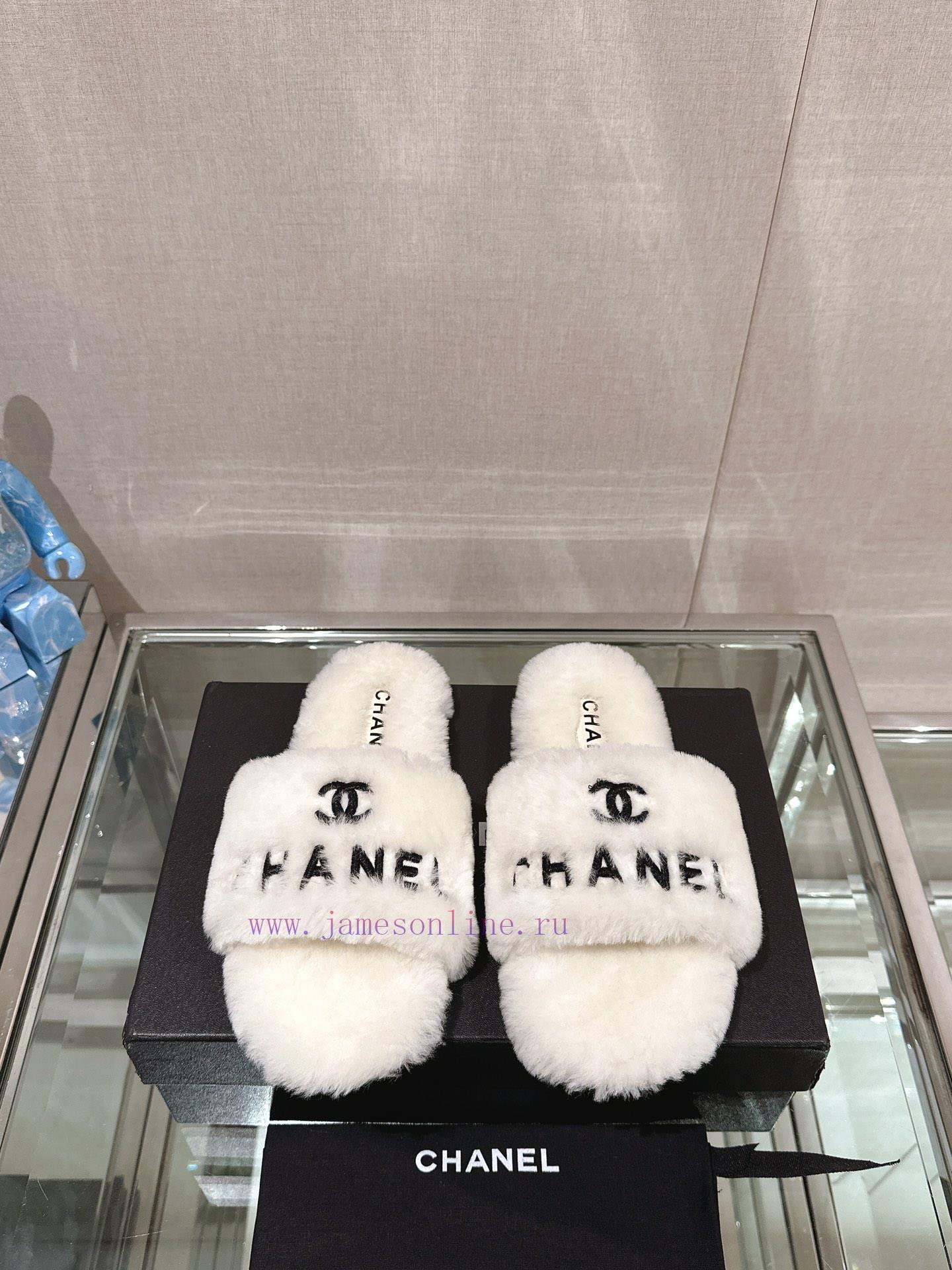 -Chanel 23Ss Autumn/Winter New Chanel Embroidered Logo Hairy One Word SlippersHow important 56hwhkcv