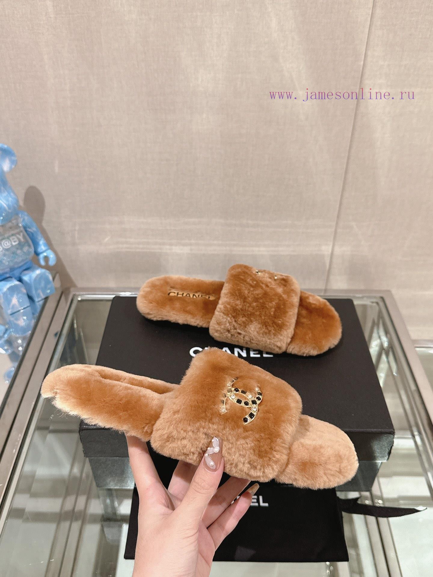 -Chanel 23Ss Autumn/Winter New Collection Chanel Double C Diamond Button Hairy One Word Slip9r6lezsy - Image 3