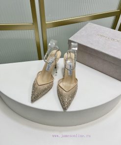 Jimmy Ch * o's new Y-shaped high-heeled fishmouth sandals/mesh studded pointed single shoes/enw6ip9e