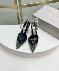Jimmy Ch * o's new Y-shaped high-heeled fishmouth sandals/mesh studded pointed single shoes/cw9kmiw5