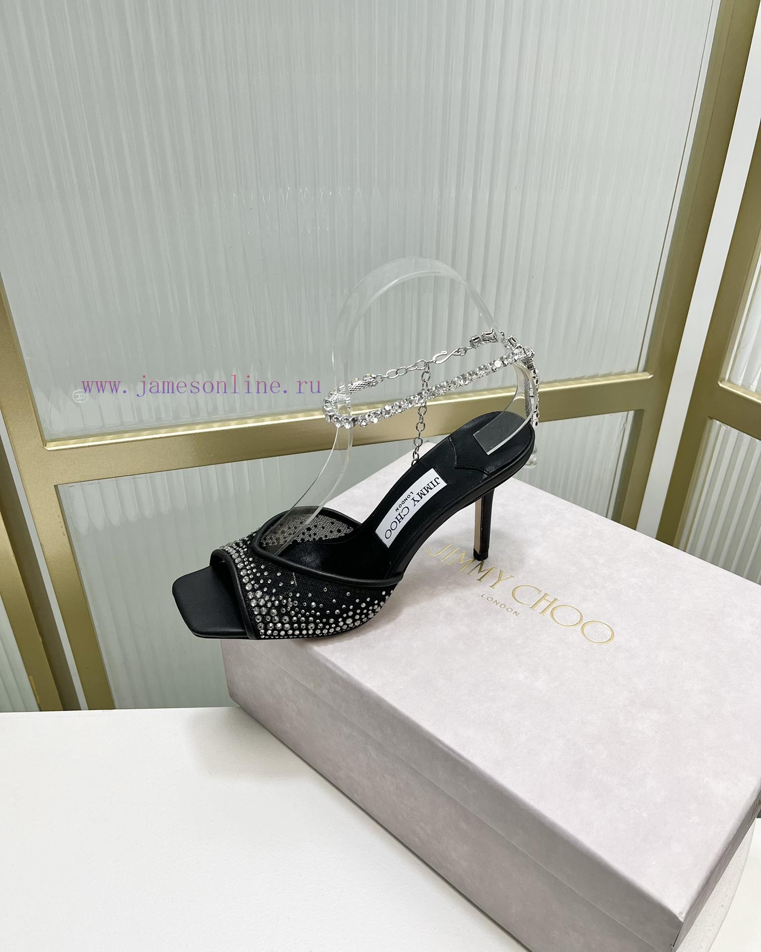 Jimmy Ch * o's new Y-shaped high-heeled fishmouth sandals/mesh studded pointed single shoes/q0kwm1bp - Image 5