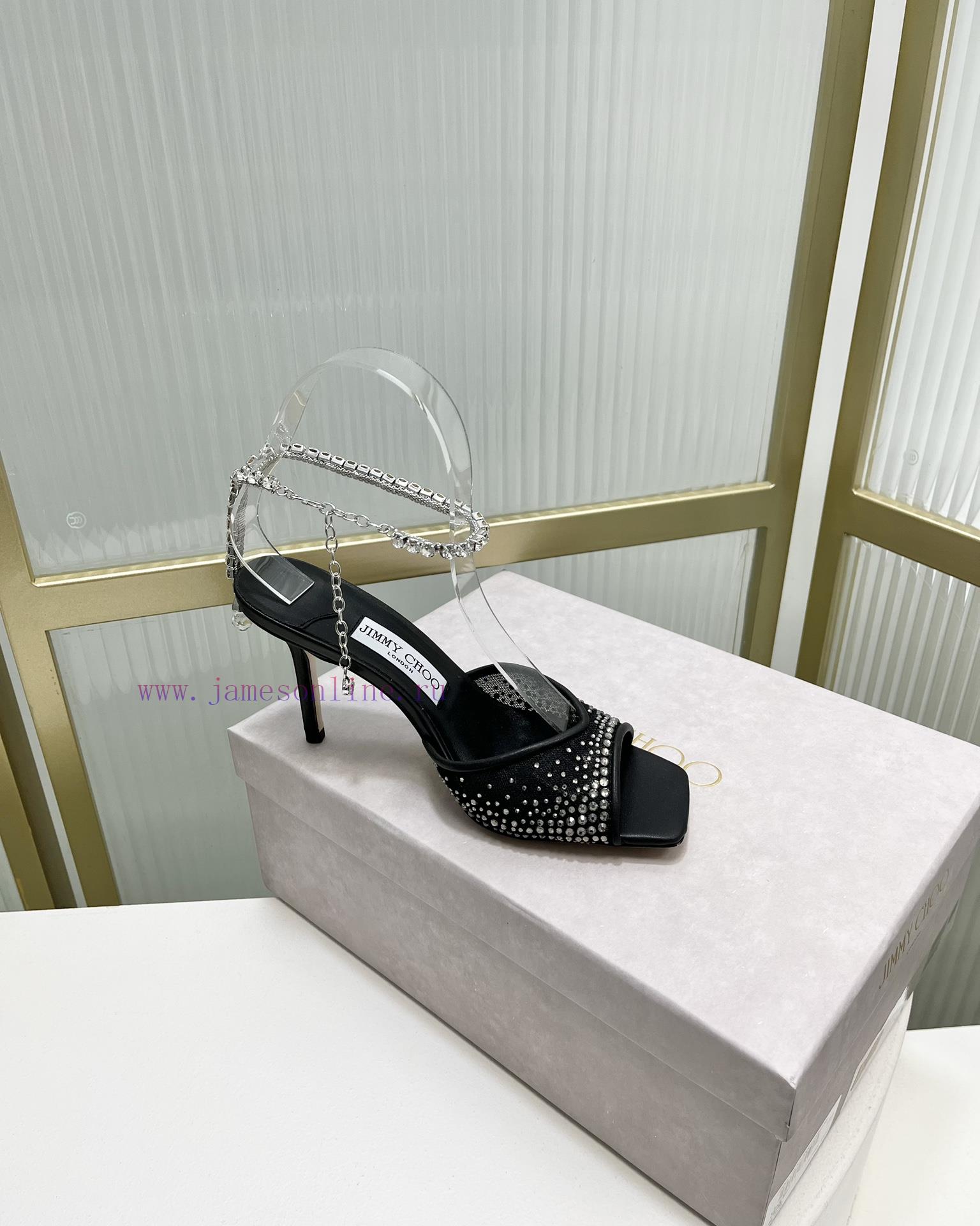 Jimmy Ch * o's new Y-shaped high-heeled fishmouth sandals/mesh studded pointed single shoes/q0kwm1bp - Image 6