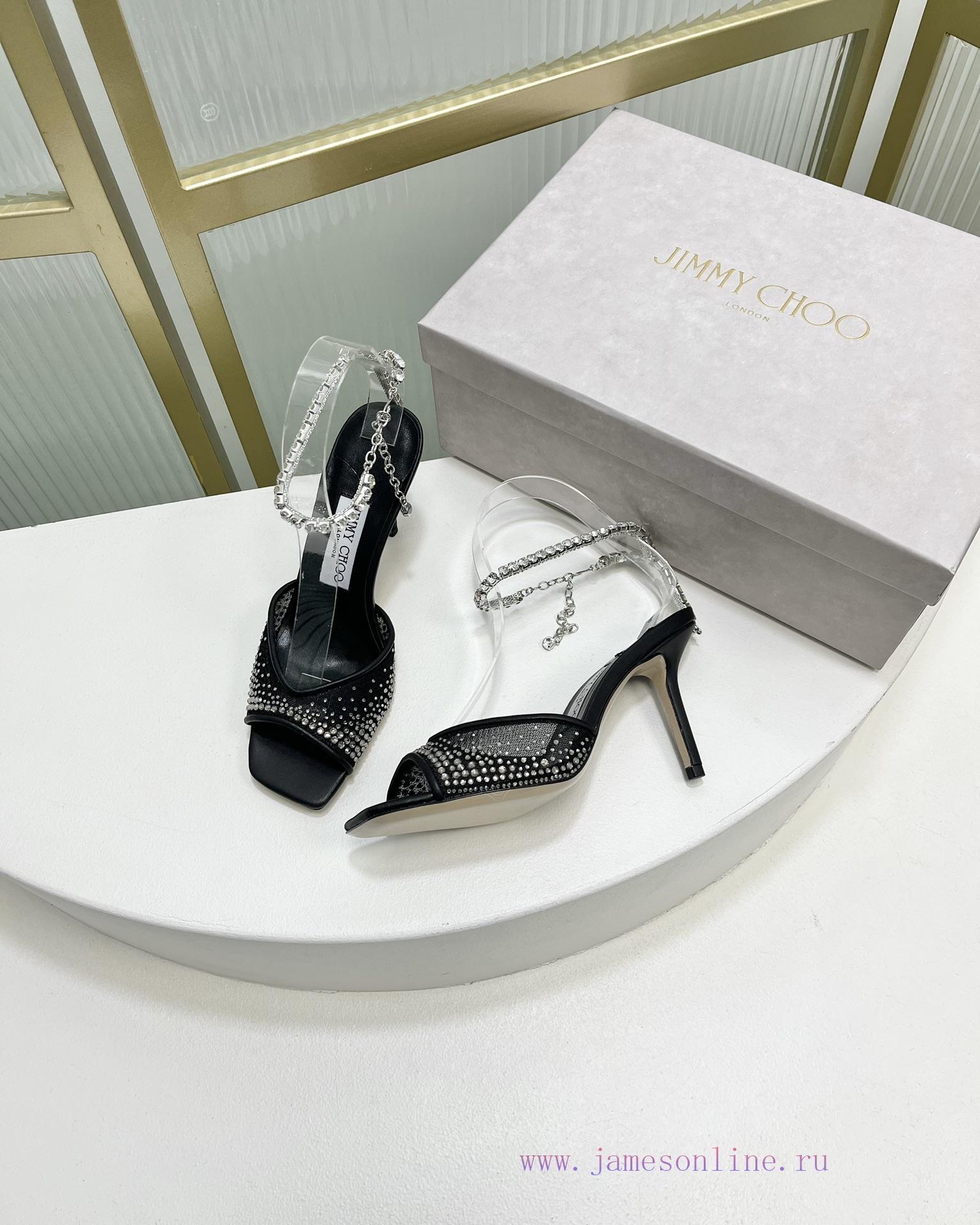 Jimmy Ch * o's new Y-shaped high-heeled fishmouth sandals/mesh studded pointed single shoes/q0kwm1bp - Image 7