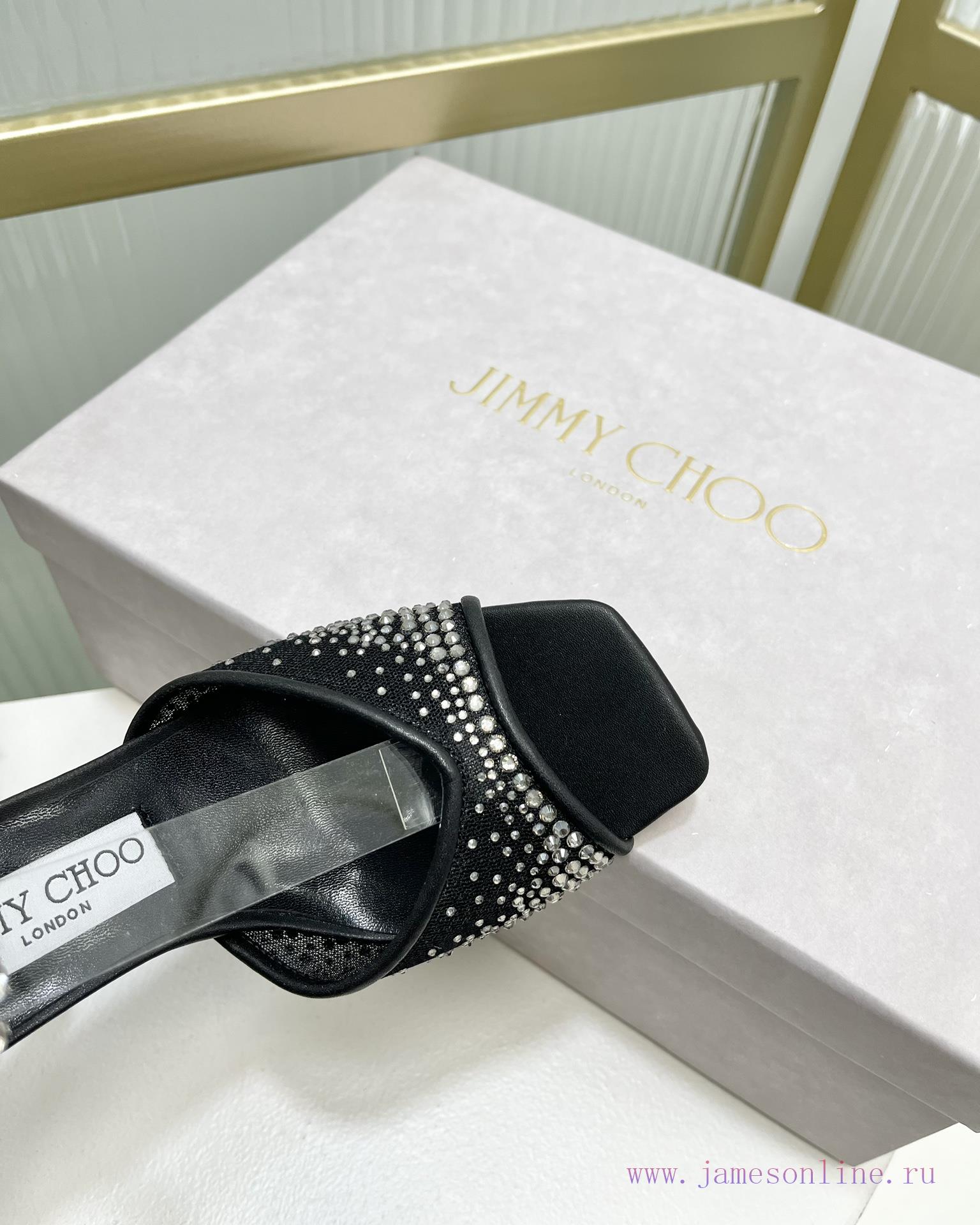 Jimmy Ch * o's new Y-shaped high-heeled fishmouth sandals/mesh studded pointed single shoes/q0kwm1bp - Image 8