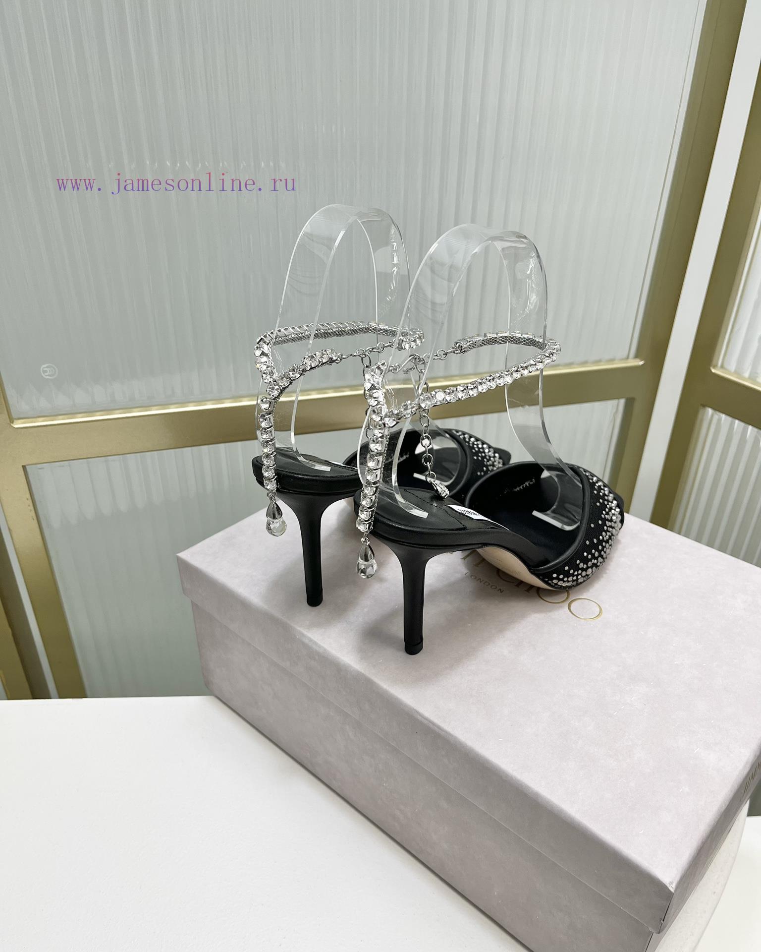 Jimmy Ch * o's new Y-shaped high-heeled fishmouth sandals/mesh studded pointed single shoes/q0kwm1bp - Image 10