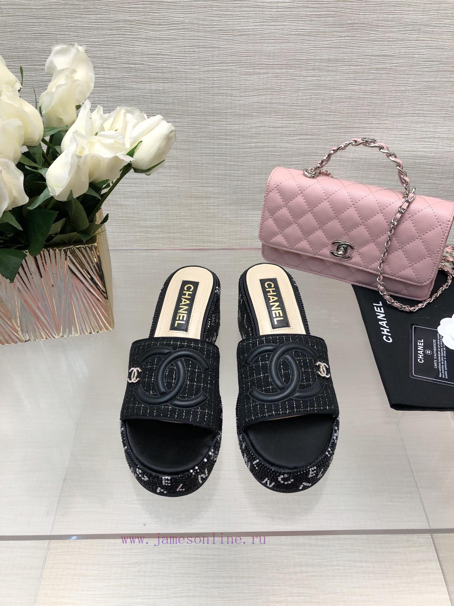 Chanel 24p Spring/Summer New Product Thick Bottom Full Diamond Dragging Lazy One Line Slippet3pzo8ip - Image 2