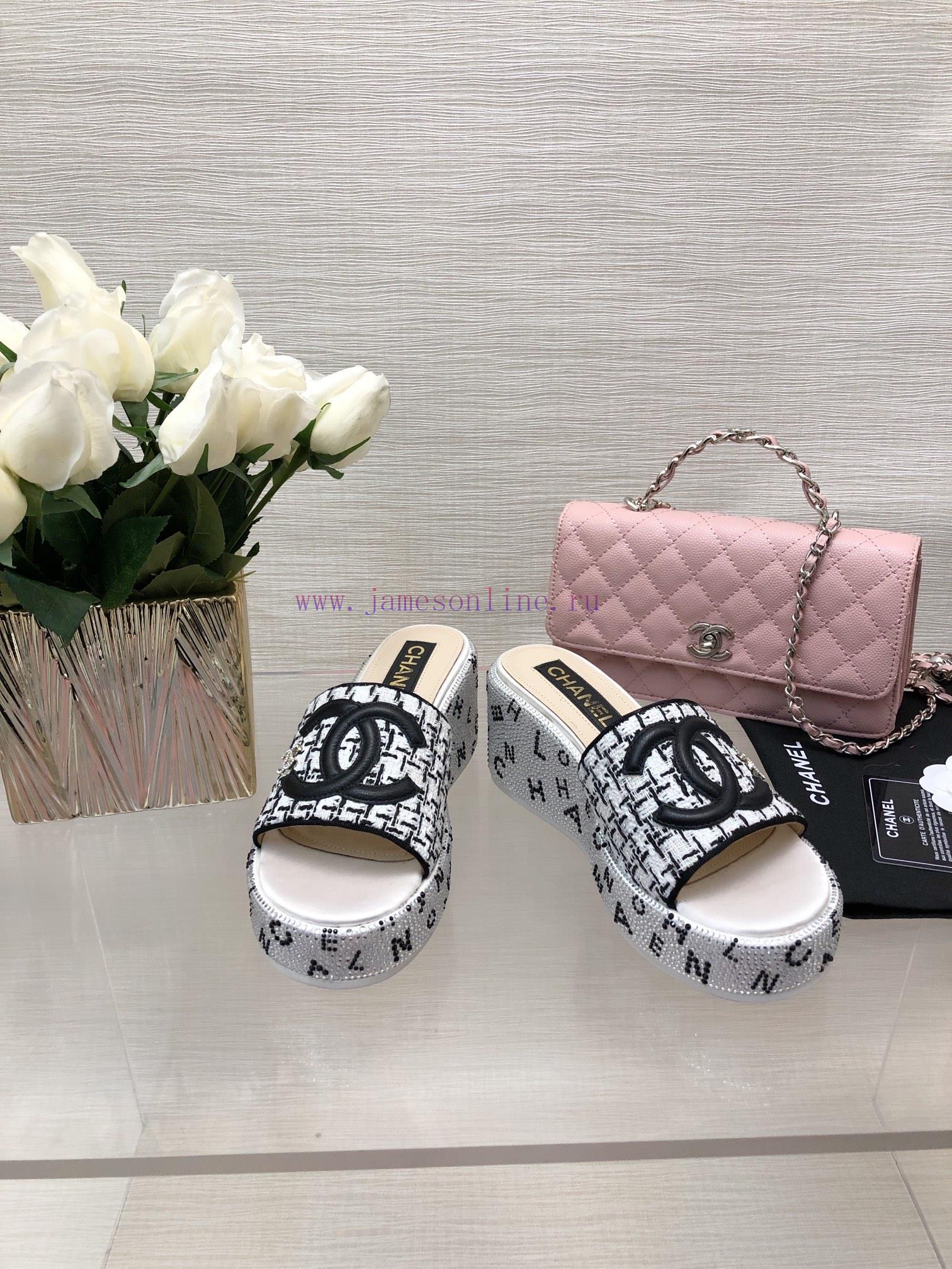 Chanel 24p Spring/Summer New Product Thick Bottom Full Diamond Dragging Lazy One Line Slippe56i2vg8q - Image 4