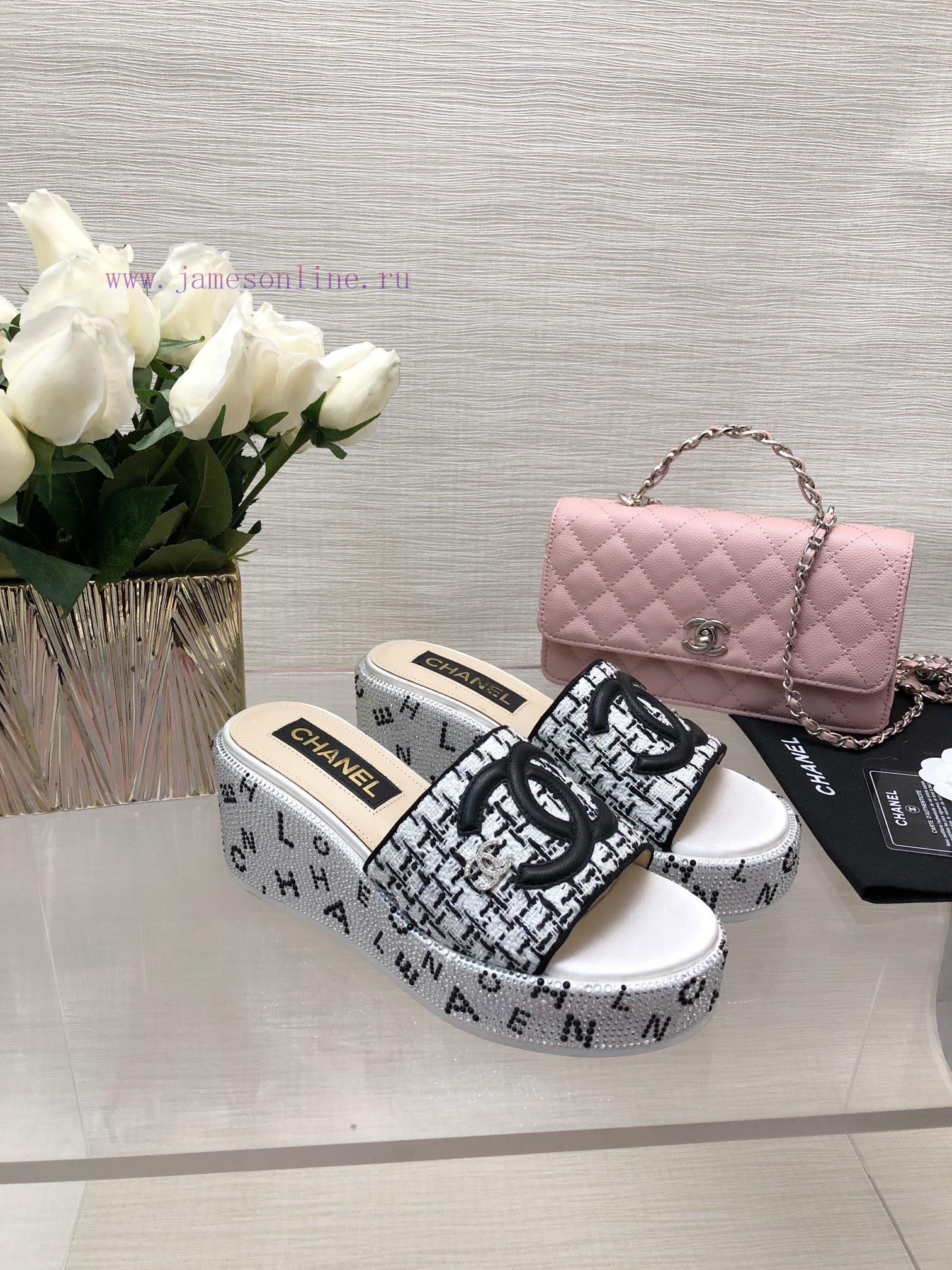 Chanel 24p Spring/Summer New Product Thick Bottom Full Diamond Dragging Lazy One Line Slippe56i2vg8q - Image 5
