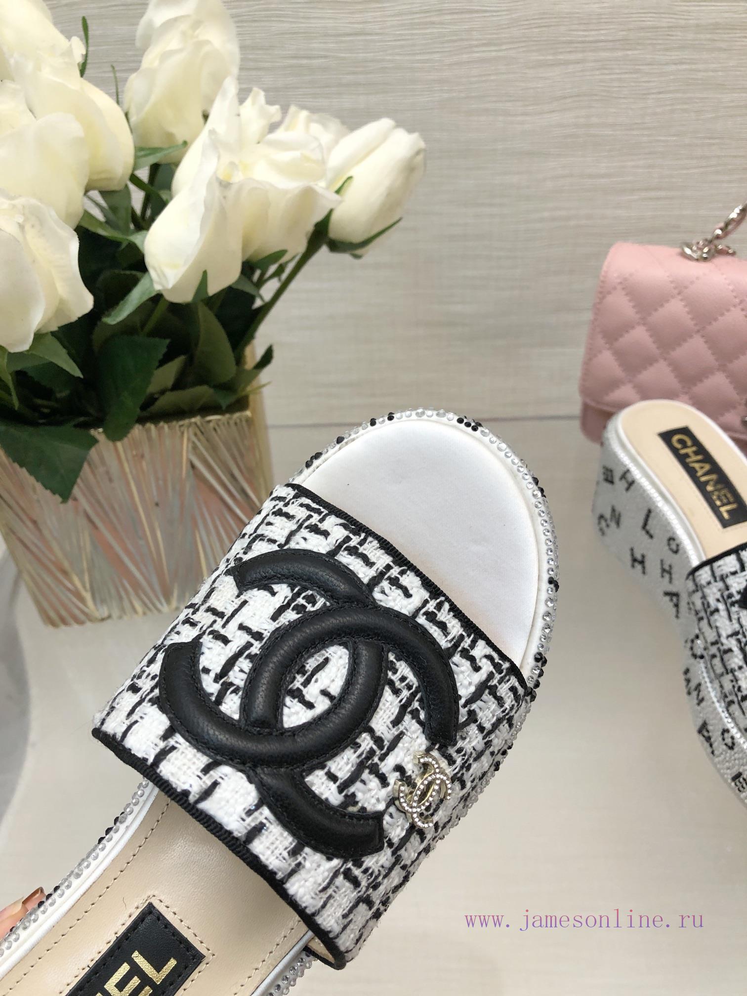 Chanel 24p Spring/Summer New Product Thick Bottom Full Diamond Dragging Lazy One Line Slippe56i2vg8q - Image 8