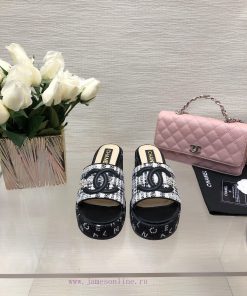 Chanel 24p Spring/Summer New Product Thick Bottom Full Diamond Dragging Lazy One Line Slippefc1dqrg1