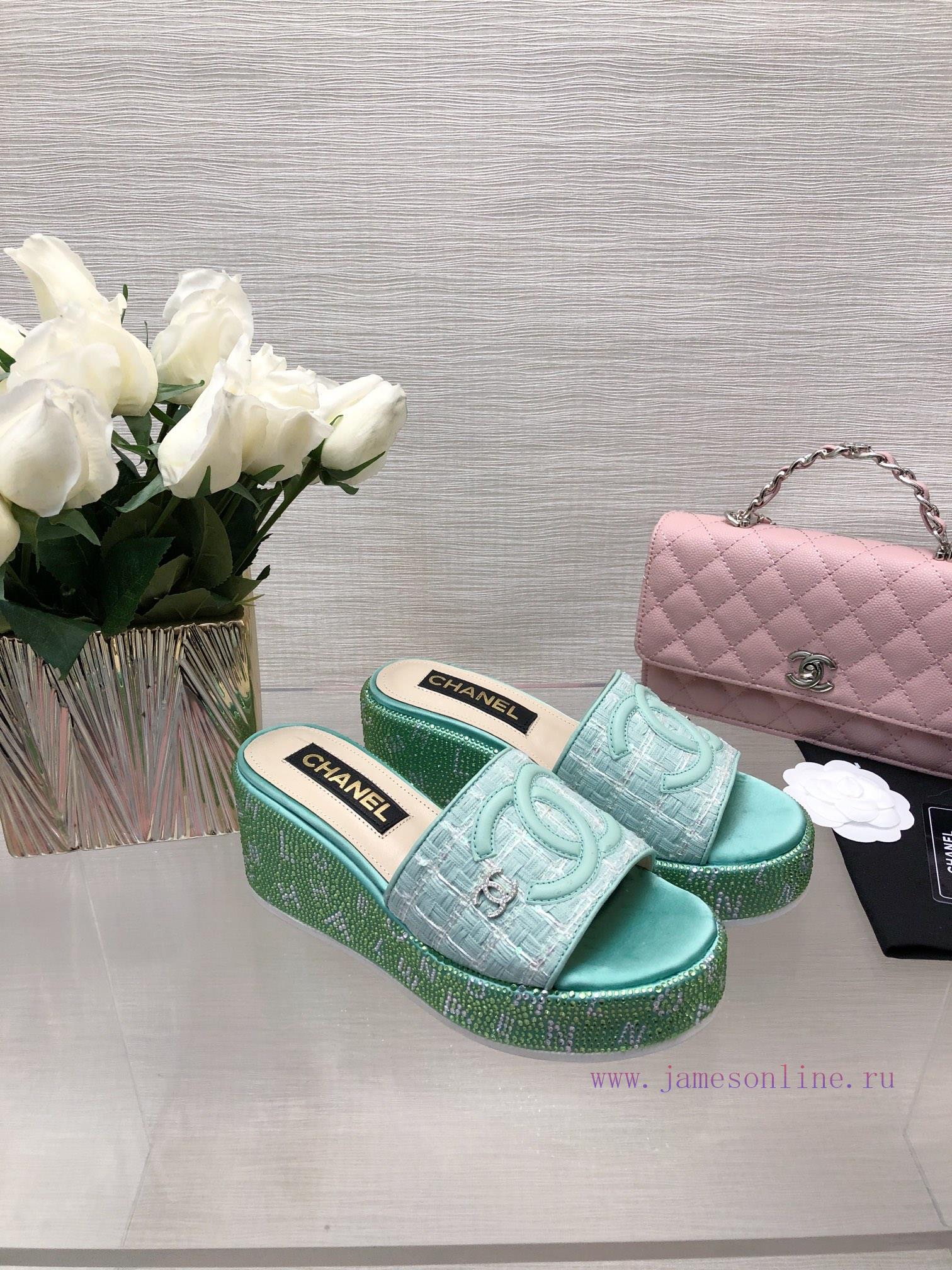 Chanel's Spring/Summer 24 New Product Thick Bottom Full Diamond Dragging Lazy One Line Slipptf7bmu7w - Image 5