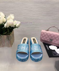 Chanel's Spring/Summer 24 New Product Thick Bottom Full Diamond Dragging Lazy One Line Slippkw2v896r