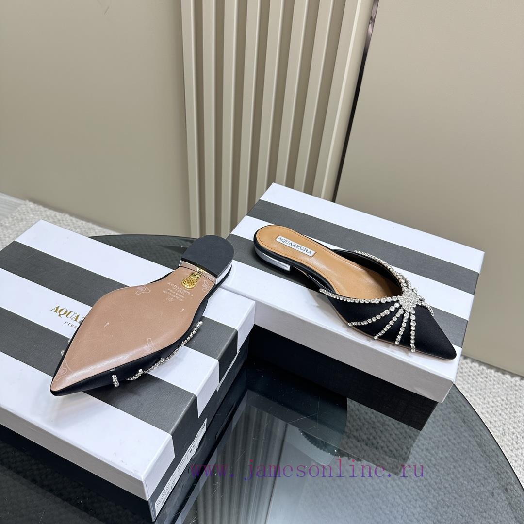 AQUAZZURA Golden Pineapple 2024 𝐒𝐒𝐧𝐞𝐰 Spring/Summer New Water Diamond Flat Shoes Aquazzura/Pwfdz3hko - Image 5