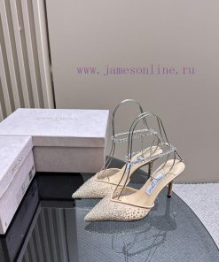 JIMMY CHOO New Y-Chain High Heel Fish Mouth Sandals/Mesh Sticked Diamond Surface Pointed Sinv79z2d8q