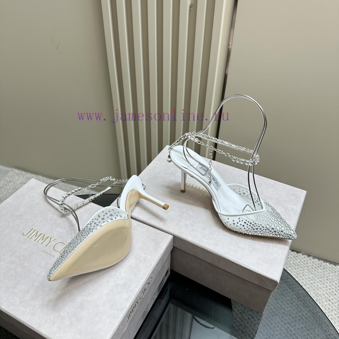 JIMMY CHOO New Y-Chain High Heel Fish Mouth Sandals/Mesh Sticked Diamond Surface Pointed Sin6e2qlvpb - Image 4