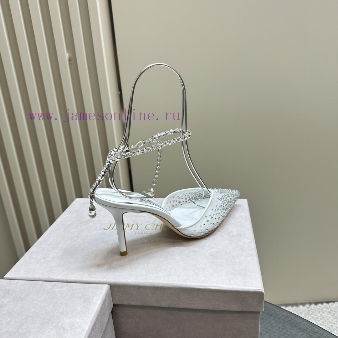 JIMMY CHOO New Y-Chain High Heel Fish Mouth Sandals/Mesh Sticked Diamond Surface Pointed Sin6e2qlvpb - Image 8