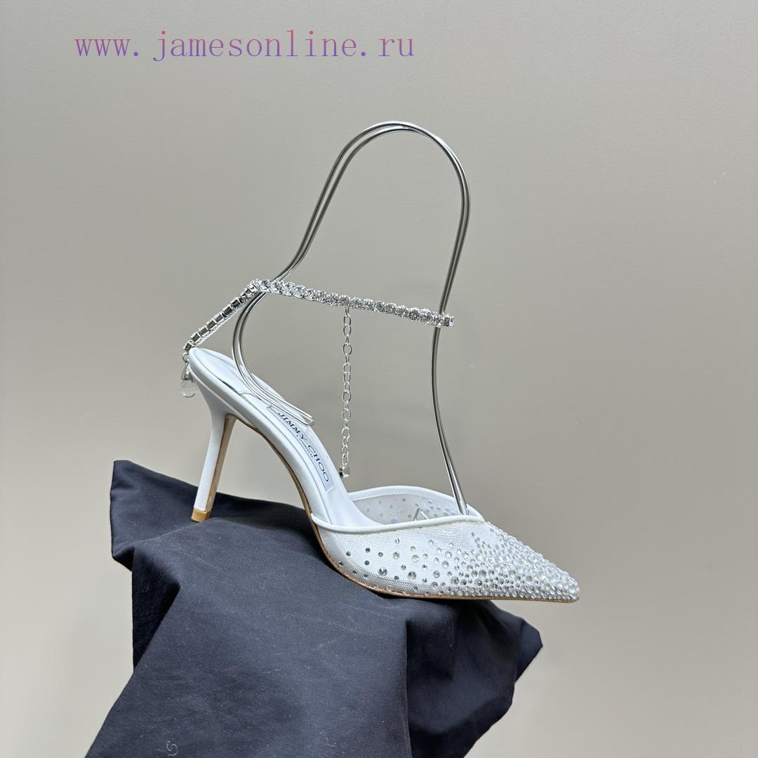 JIMMY CHOO New Y-Chain High Heel Fish Mouth Sandals/Mesh Sticked Diamond Surface Pointed Sin6e2qlvpb - Image 9