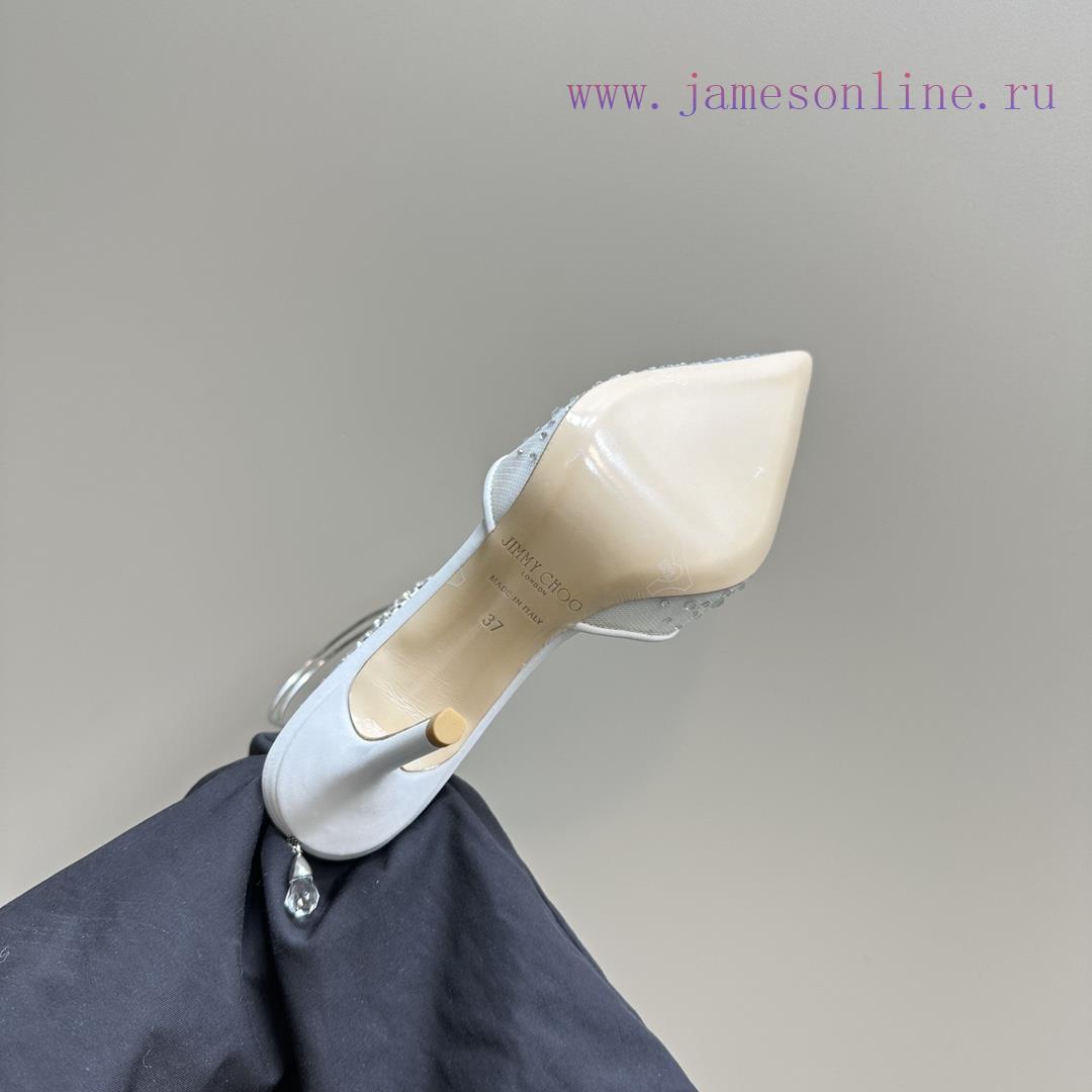 JIMMY CHOO New Y-Chain High Heel Fish Mouth Sandals/Mesh Sticked Diamond Surface Pointed Sin6e2qlvpb - Image 10