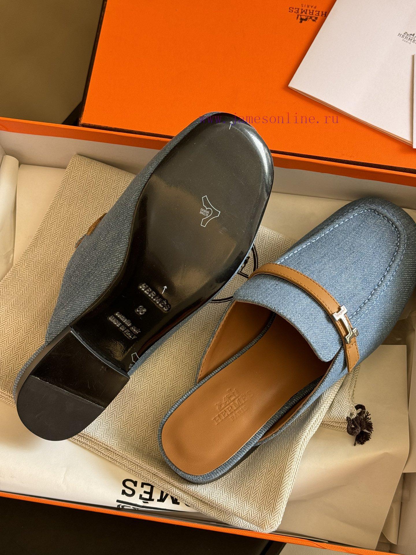 hermes ss24 new arrival~H Home 2024 Spring/Summer Mueller Slippers New ProductH's round head9zimess1 - Image 7