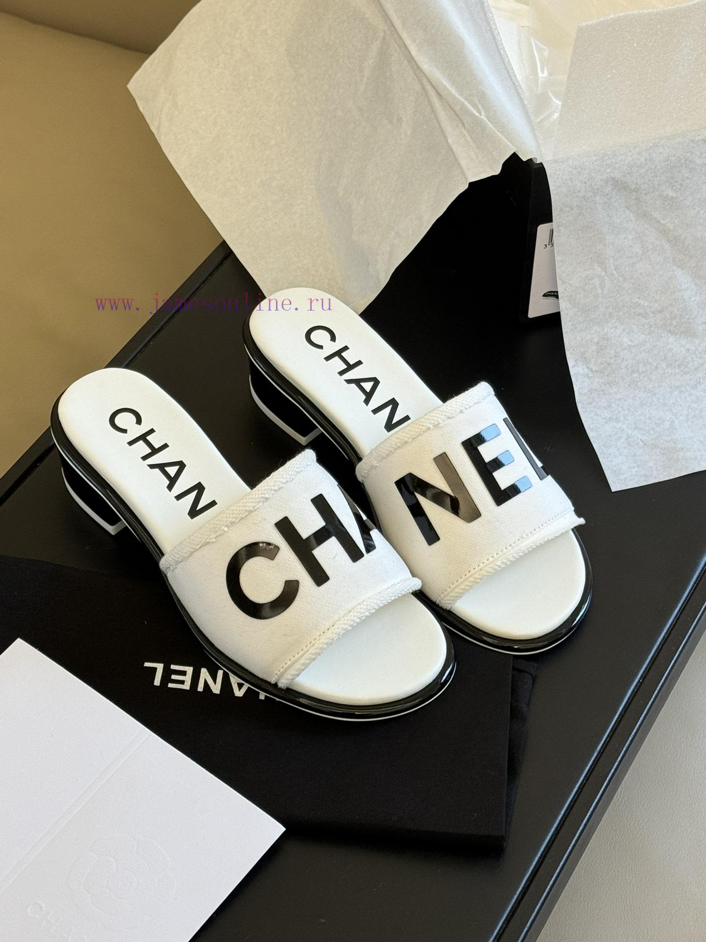 chane…l ss24 new arrival~Chanel 24 Spring/Summer Small Thick Heel Slippers New ProductCotton8a0akoer - Image 2