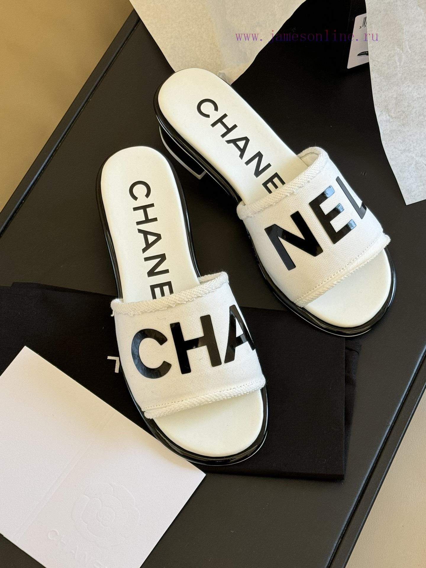 chane…l ss24 new arrival~Chanel 24 Spring/Summer Small Thick Heel Slippers New ProductCotton8a0akoer - Image 3