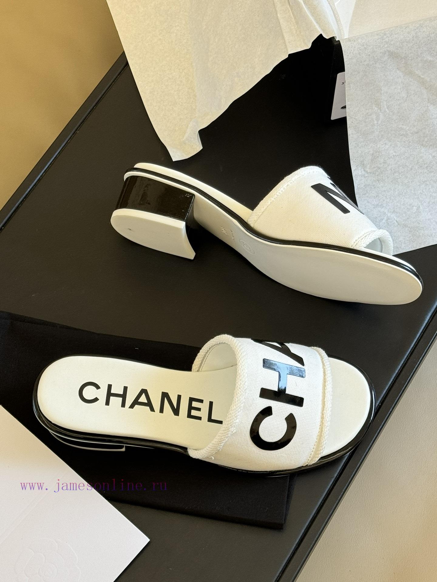 chane…l ss24 new arrival~Chanel 24 Spring/Summer Small Thick Heel Slippers New ProductCotton8a0akoer - Image 4