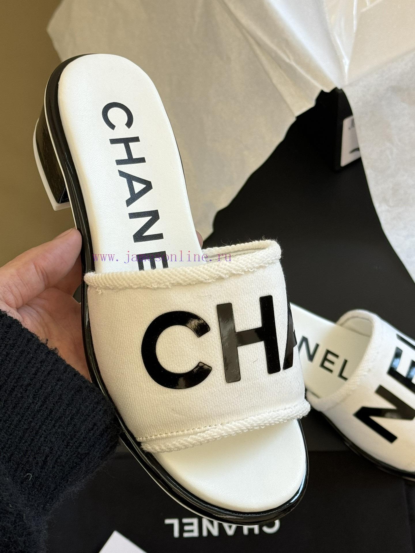 chane…l ss24 new arrival~Chanel 24 Spring/Summer Small Thick Heel Slippers New ProductCotton8a0akoer - Image 8